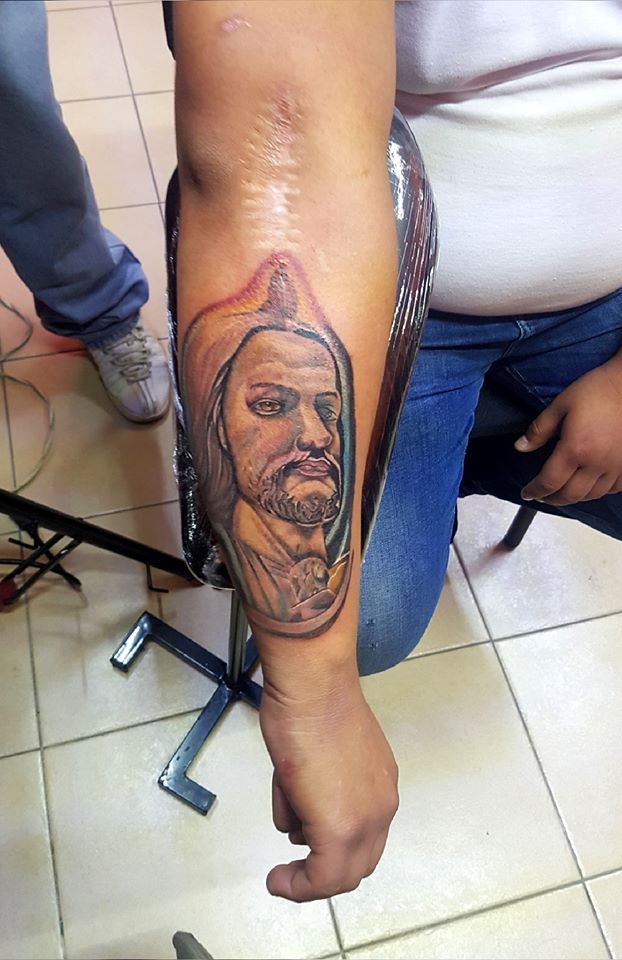 san juditas tadeo  tatuaje realizado por The inkperfect tattoo shop 