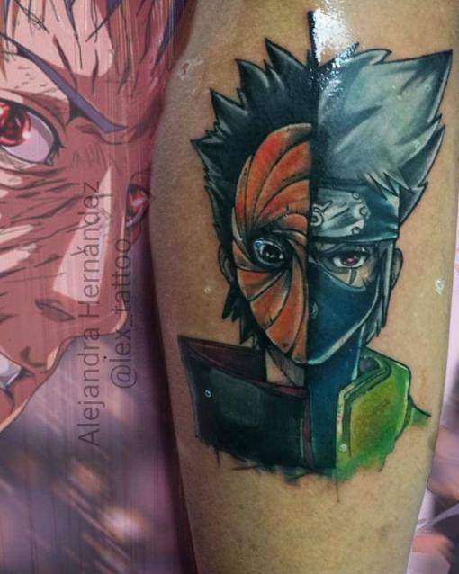 Kakashi y obito tatuaje realizado por Alejandra Hernández