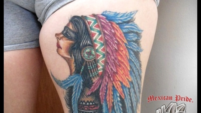 Tatuaje del artista Mexicano Roberto Girón, india a color | Tatuajes y más