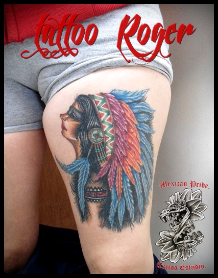 india a color tatuaje realizado por Roberto Girón