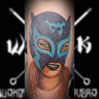 Metelica luchadora. tatuaje realizado por Wakotzin Kalavera