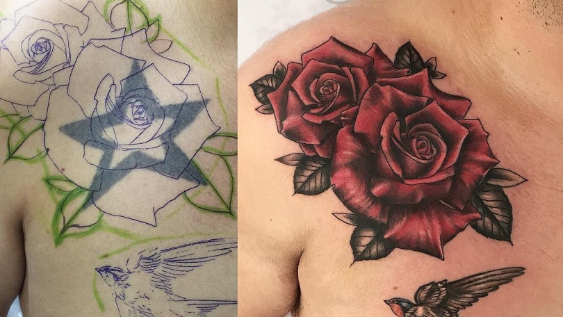 Tatuaje del artista Mexicano Rolando Castillejos, Flor con golondrina ...