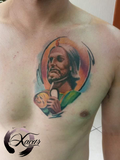 San judas Tadeo  tatuaje realizado por Xacur Tattooist