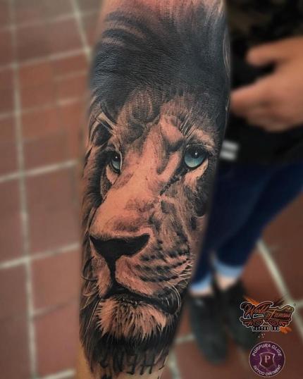 León tatuaje realizado por Gil Perez