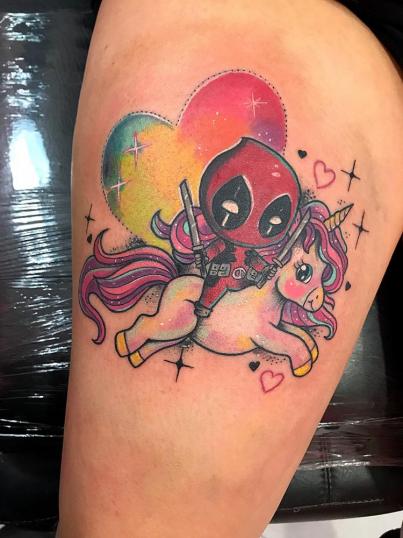 Kawaii deadpool  tatuaje realizado por Wendy Martínez