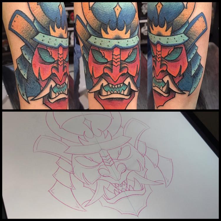 Samurai tatuaje realizado por Edgar Salazar