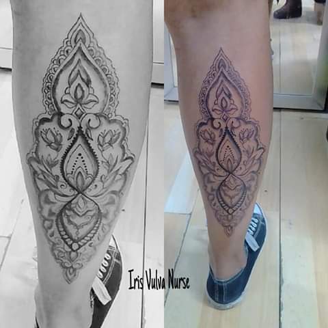 Mandala largo tatuaje realizado por Iris Vulva Nurse