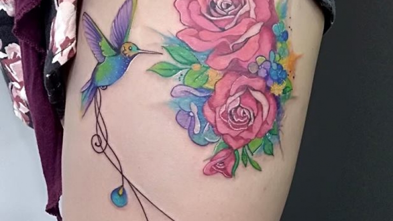Tatuaje del artista Mexicano Adan dados uno, Colibrí y rosas en la ...