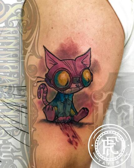 Gato color tatuaje realizado por Fabian Rojas