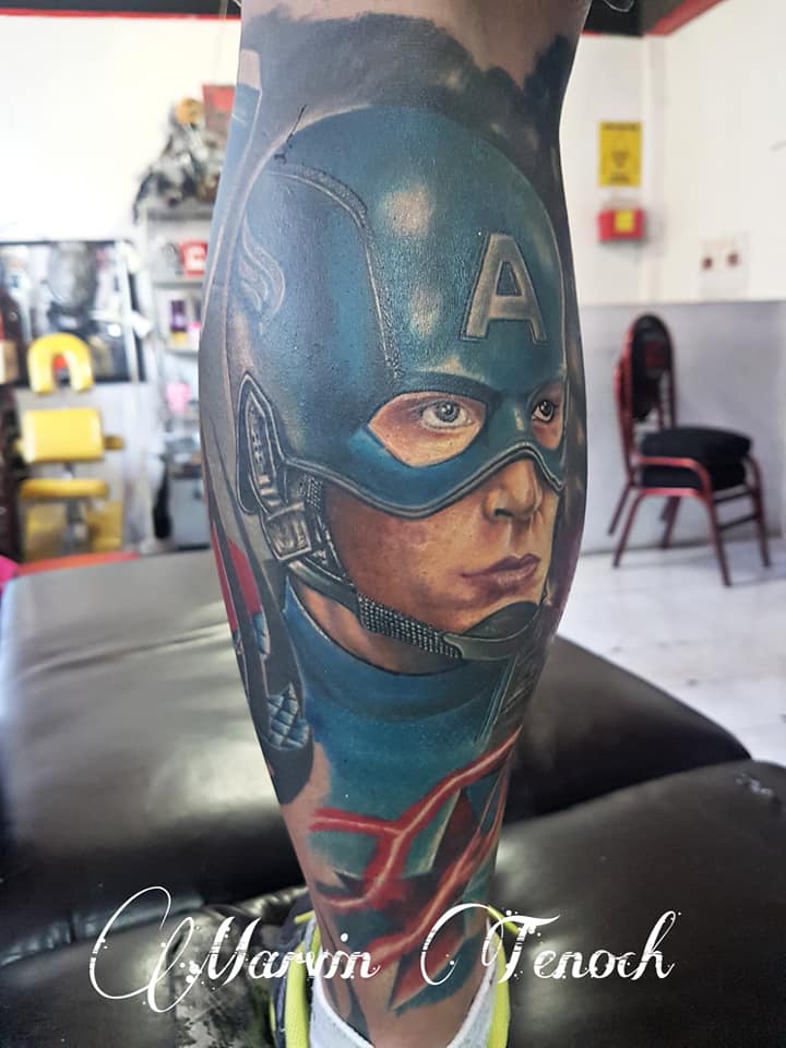 Capitán América Avengers endgame tatuaje realizado por Marvin Estudi Tenochtitlan