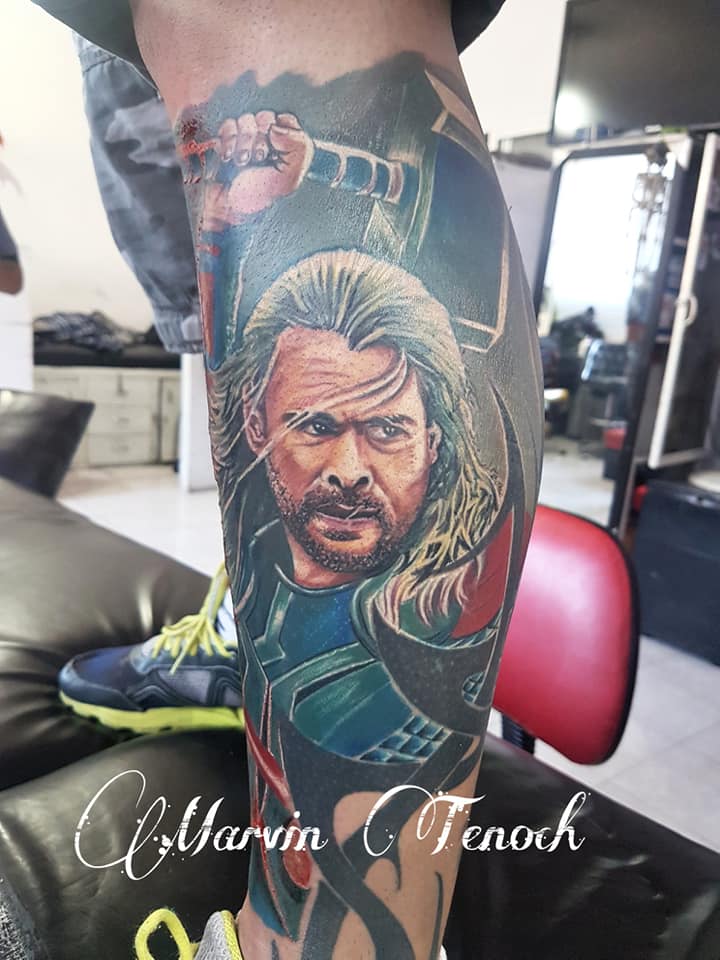 Thor Avengers tatuaje realizado por Marvin Estudi Tenochtitlan
