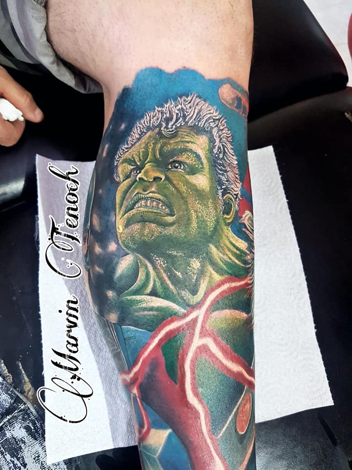 Hulk Avengers tatuaje realizado por Marvin Estudi Tenochtitlan