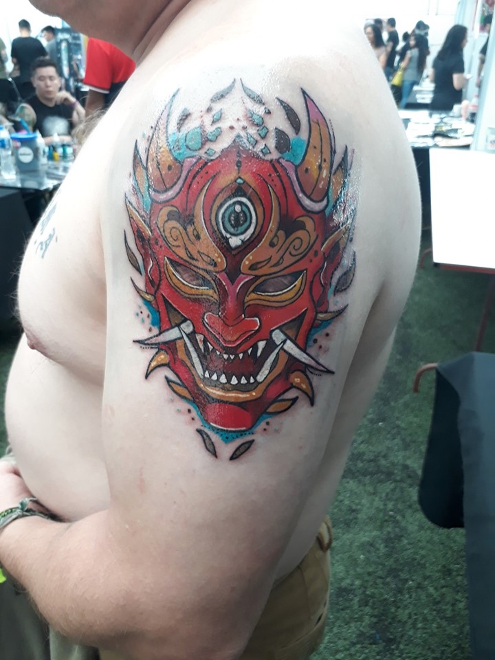 Demonio neotradiciona tatuaje realizado por Ginebra Lilith