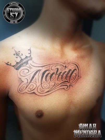 Lettering Maria tatuaje realizado por Omar Mendoza 