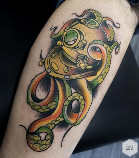 pulpo (diseño propio)  tatuaje realizado por Felipe Reyes