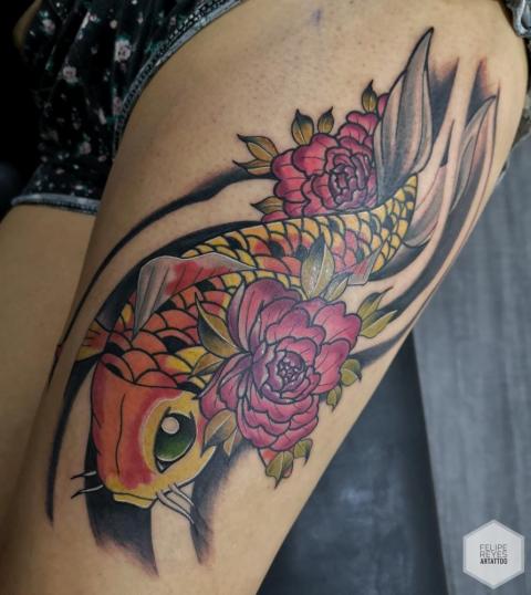 pez koi (diseño propio)  tatuaje realizado por Felipe Reyes