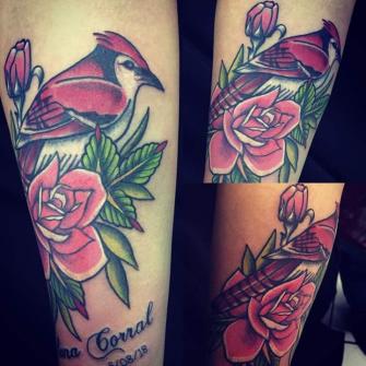 Cardenal Tradicional tatuaje realizado por Rikardo romo