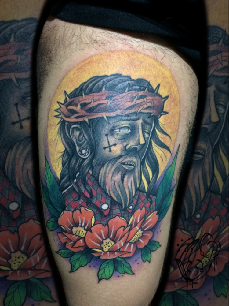 Cristo  tatuaje realizado por Christian Garcia (Otto)