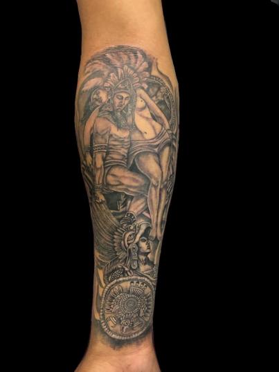 Prehispánico  tatuaje realizado por Rene pacheco