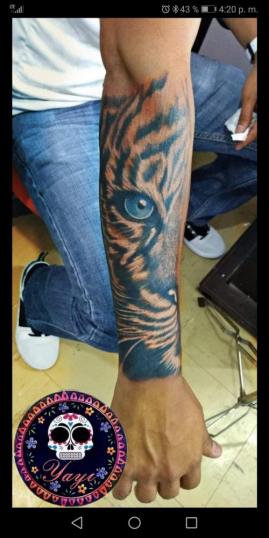 Tigre en brazo tatuaje realizado por Yayi seo