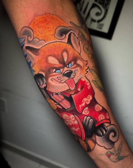 Red panda new school  tatuaje realizado por Felipe Reyes