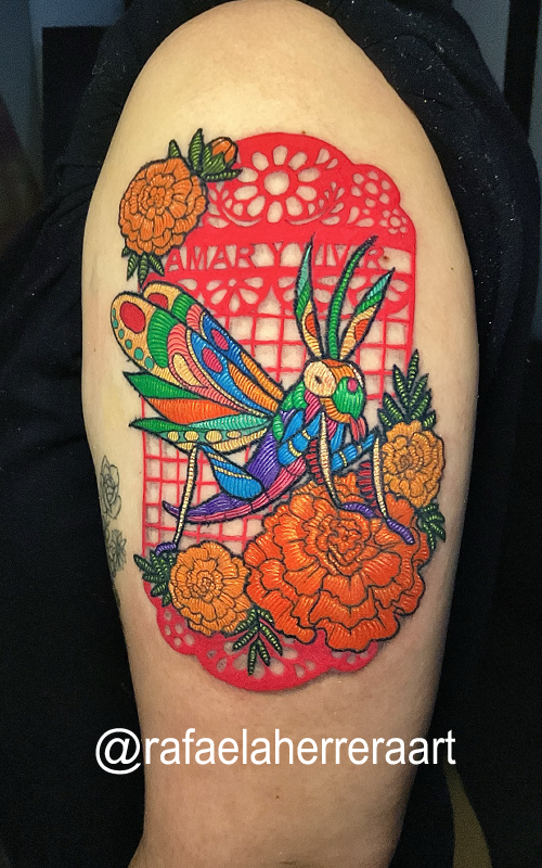 Alebrije patch tattoo, tatuaje bordado, mexicano,Rafaela Herrera Art tatuaje realizado por Rafaela Herrera