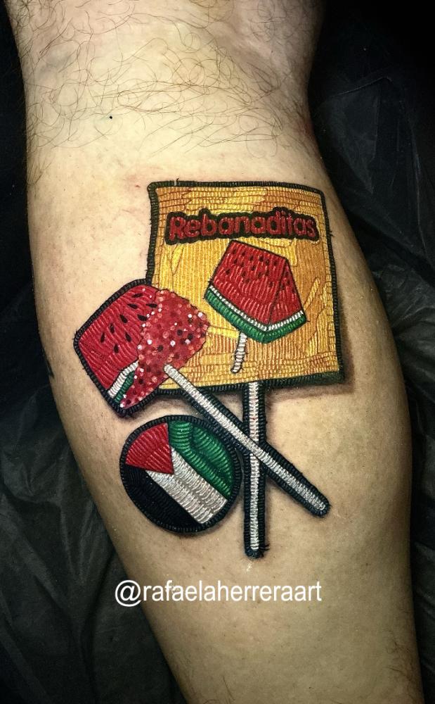 Paleta sandía, patch tattoo, tatuaje bordado, Rafaela Herrera Art tatuaje realizado por Rafaela Herrera
