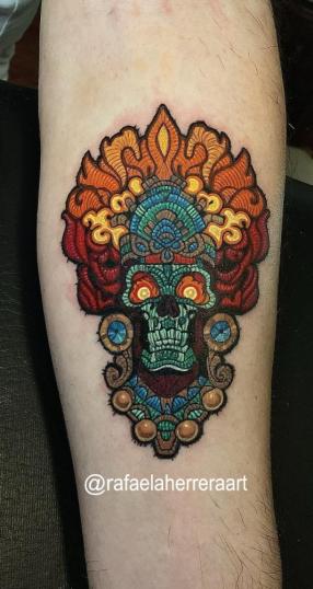 Tlaloc, patch tattoo, tatuaje bordado, Rafaela Herrera Art tatuaje realizado por Rafaela Herrera