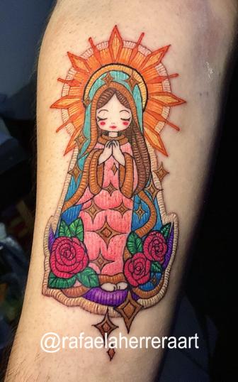 Virgen Guadalupe tatuaje bordado patch tattoo  tatuaje realizado por Rafaela Herrera