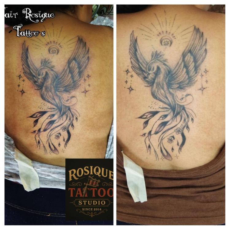 Fénix en Sombras  tatuaje realizado por Jair Rosique